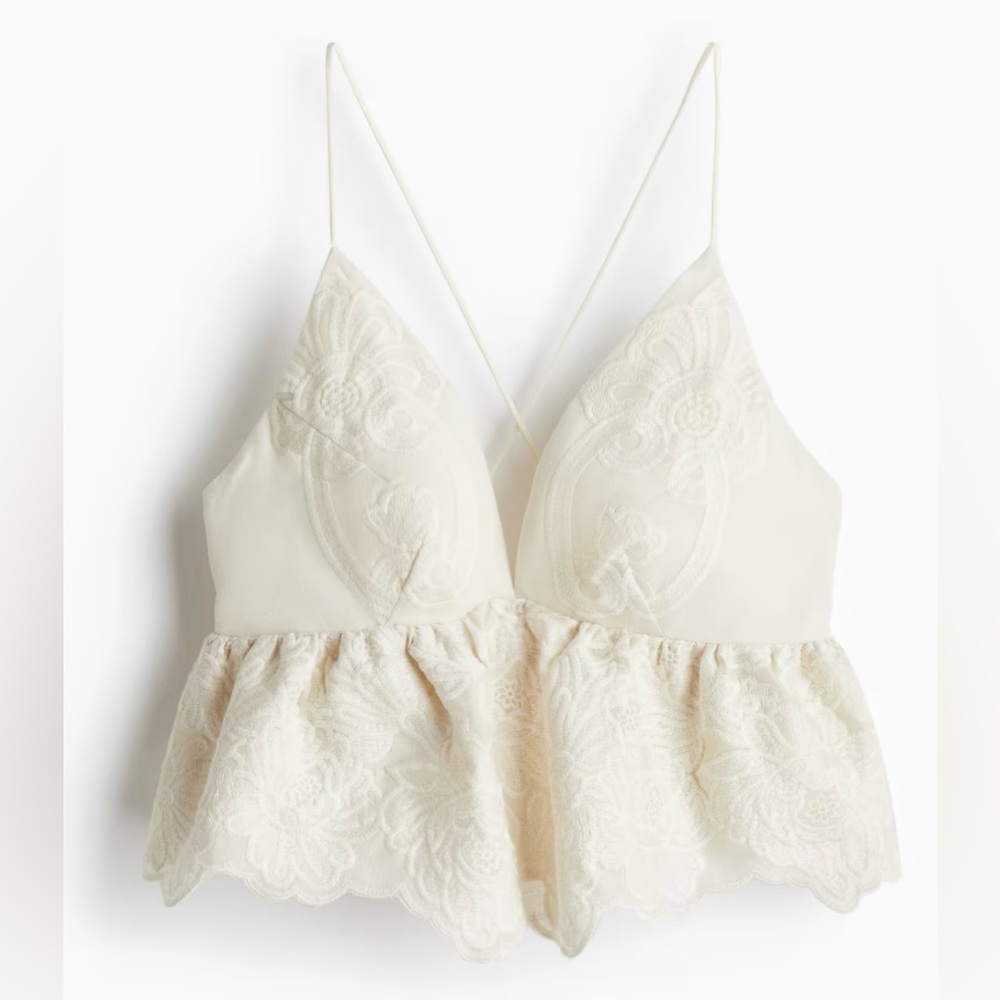 H&M Elegant Cream Lace Peplum Top